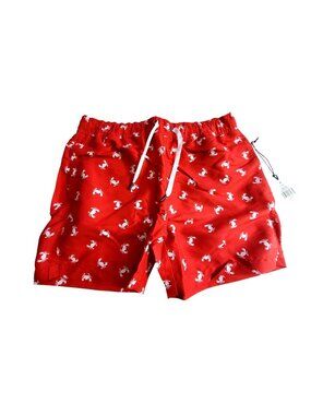 Onia Red Crab Print Mens Swim Trunks M Mesh Lining Elastic Waistband Lightweight